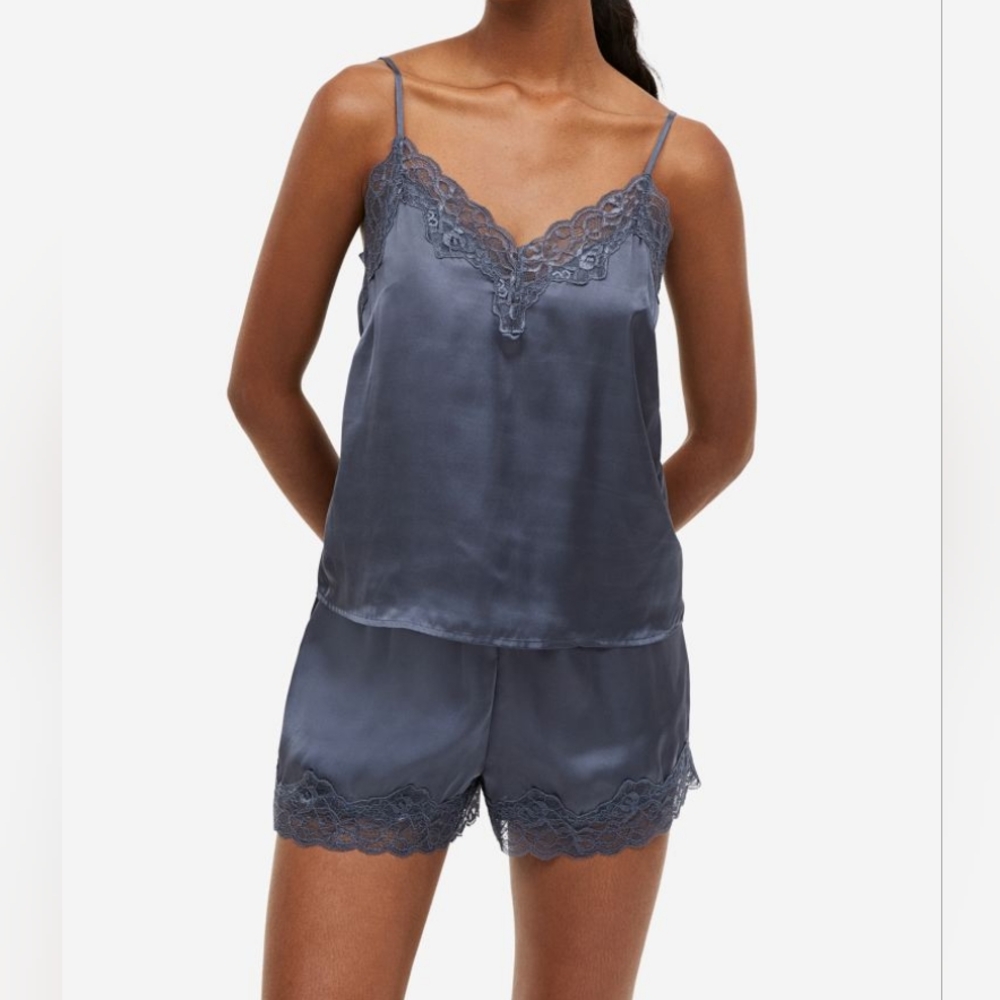 H&M pajama set camisole top & shorts gray sz XL NWT